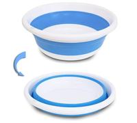 Barreño Multiusos Plegable, portátil, Forma Redonda, Ahorra Espacio, Ligera, útil Tanto para la casa, en la Cocina, al Aire Libre para campamentos y excursiones. (Azul, 12x31cm)