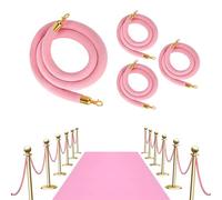 Barrera de control con cuerdas Paquete de 4 cuerdas de terciopelo for control de multitudes con ganchos dorados, color rosa, de 60 a 185 cm.(5Ft/155Cm)