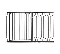 Barrera de Seguridad Extensible Ancho de 75-123cm Altura de 76cm Cierre Automático Puerta de Escalera sin Taladrar Ancho de Apertura de 533mm 180° Valla para Niños y Perros para Interior, Negro