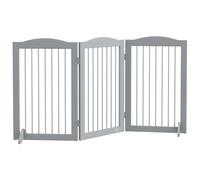 Barrera de Seguridad para Perros para Escaleras y Puertas Diseño Plegable y Soporte de Pie 154x30x80 cm Gris Gris 154X30X80 cm