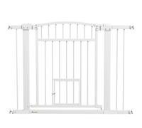 Barrera de Seguridad para Perros PawHut, Barrera Extensible para Escaleras y Puertas de 76-104x77 cm con Sistema de Doble Bloqueo