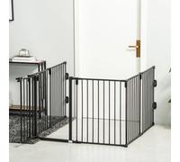 PawHut Barrera de Seguridad Barrera de protección Chimenea Parque recinto Perro Plegable Modular 6 Paneles con Puerta sin perforación 362,5 x 76 cm, Color Negro