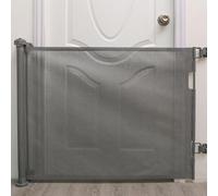 Barrera de seguridad retráctil para bebés niños y perros, 0-150 cm de ancho, barrera de seguridad enrollable para escaleras, pasillos, interiores y exteriores, 86 x 150 cm, color gris