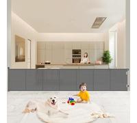 Barrera de seguridad retráctil para niños y perros, 1,5 m, 3 m, 5 m, con refuerzo de fibra de vidrio, gran barrera para escaleras interiores y exteriores (gris, 3 m)