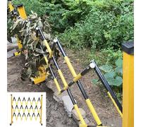 Barrera de tráfico expandible, 2 unidades, puerta de seguridad móvil de 20 pies a 23 pies, color amarillo-negro, para la escuela, tierras agrícolas y soluciones temporales de bloqueo de carretera
