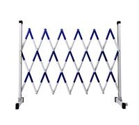Barrera De Tráfico Retráctil Con Puerta Plegable, Barrera Móvil Extensible, Barricada Metálica Extensible Con Ruedas, Valla De Tráfico Retráctil, Caja Fuerte Móvil Industrial, Azul Y Blanco, 1,2 X 5