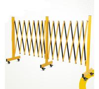 Barrera Extensible de Seguridad 16FT con 6 Ruedas, Valla Plegable de Acero de Alta Resistencia Amarillo y Negro, Barricada Móvil Retráctil para Garaje Industria Tráfico Obras