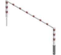 Barrera para caminos, abatible Schake, con larguero superior, blanco con franjas reflectantes rojas