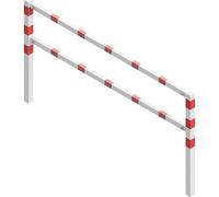 Barrera para caminos, ensamblable con tornillos Schake, con larguero superior y de media altura, blanco con franjas reflectantes rojas