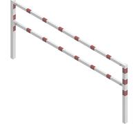 Barrera para caminos, ensamblable con tornillos Schake, con larguero superior y de media altura, blanco con franjas reflectantes rojas