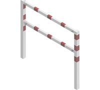 Barrera para caminos, ensamblable con tornillos Schake, con larguero superior y de media altura, blanco con franjas reflectantes rojas