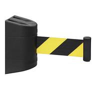 Barrera retráctil de cinturón negro y amarillo, sistema de control de cola montado en la pared, cable de seguridad de 10 m para aeropuertos, eventos, escuelas y prohibiciones