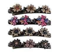 Barrettes Sparkling - 4 pasadores de flores de fantasía brillante, accesorios de peluquería para mujeres, niñas, adolescentes, escuela, boda, fiesta diaria