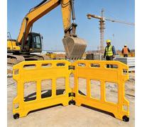 Barricada extensible Barrera de Seguridad para Construcción con Ruedas, Valla para Control de Tráfico y Multitudes en Obras, Barandilla de Seguridad Temporal Amarilla(2PC)