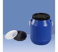 Barril Alimentario de Plástico con Doble Tapa, Bidón HDPE Reforzado para Agua y Fermentación, Tambor de Boca Ancha Azul/Blanco(Blue,50l)