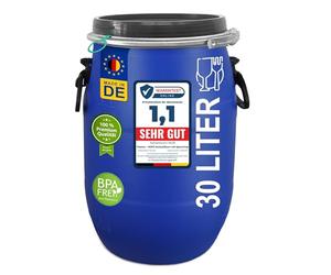 Barril con Tapa de 30 litros, Barril de plástico, de Cuello Ancho con Cierre, hermético, contenedor de alimentación Universal, Marca de Calidad IKG (22438)