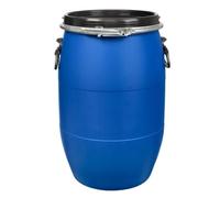 Barril de almacenamiento grande de plástico azul con parte superior abierta, barril de tambor con tapa y anillo de cierre, contenedor de agua, barril de agua de emergencia grueso con asa(120L)
