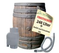 Barril DE Lluvia 240 litros, Barril Agua DE Lluvia, Barril DE Agua, Barril DE JARDÍN en Aspecto de Madera de plástico - con Juego de Filtro de Lluvia T33 para LLENADO AUTOMÁTICO Incl. Cubierta