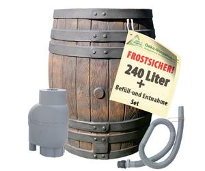 Barril DE Lluvia 240 litros, Barril Agua DE Lluvia, Barril DE Agua, Barril DE JARDÍN en Aspecto de Madera de plástico - con Juego de Filtro de Lluvia T33 para LLENADO AUTOMÁTICO In ubierta