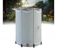 Barril de lluvia con soporte y grifo, kit de colector de agua de 1000 litros para jardín, tanque de almacenamiento plegable con cubierta de cremallera, ideal para cosechar agua de lluvia