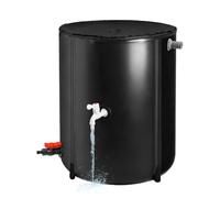 Barril de lluvia plegable, 200 L, portátil, sistema de recogida de agua de lluvia, tanque de agua, recogedor de agua de jardín, con tapa con cremallera, espiga y kit de desbordamiento