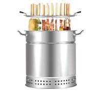 Barril de malla para barbacoa de acero inoxidable con pinchos de brocheta, parrilla de carbón con cesta rodante, estante de barbacoa de camping para verduras y carne