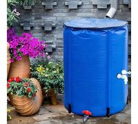 Barril de recolección de agua de lluvia portátil de 160 L con grifo, sistema de recogida de agua de lluvia, incluye kit de filtro y desbordamiento, azul, 50 x 88 cm para jardinería ecológica