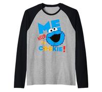 Barrio Sésamo Cookie Monstruo Gruñón Hambriento Diversión Pose Clásico Camiseta Manga Raglan