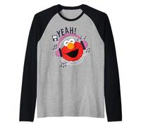 Barrio Sésamo Elmo BFF Cuddles Music Tunes Happy Pose Retro Camiseta Manga Raglan