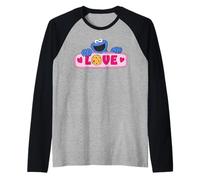 Barrio Sésamo Galleta Monstruo Amor San Valentín Corazón Divertido Camiseta Manga Raglan