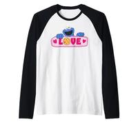 Barrio Sésamo Galleta Monstruo Amor San Valentín Corazón Retro Camiseta Manga Raglan