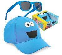 Barrio Sesamo Gorra y Gafas de Sol Niño 2-6 Años, Cookie Monster Set Infantil con Protección Solar UV, Gorra Verano con Gafas Sol, Regalo Niño (Azul Cookie Monster)