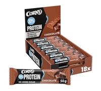 Barritas de Proteínas, Corny Protein,Chocolate,13,5 gr de Proteínas, 0% Azúcares Añadidos, Ayudan al Desarrollo y Recuperación de la Masa Muscular - Pack de 18x50 g Taste the Power