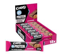 Barritas de Proteínas, Corny Protein,Chocolate y Cookies,13,5 gr de Proteínas, 0% Azúcares Añadidos, Ayudan al Desarrollo y Recuperación de la Masa Muscular - Pack de 18x50 g Taste the Power