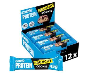 Barritas de Proteínas, Corny Protein,Crunchy Chocolate y Cookies,13,5 gr de Proteínas, 0% Azúcares Añadidos, Ayudan al Desarrollo y Recuperación de la Masa Muscular - Pack 12x45g, Taste the Power