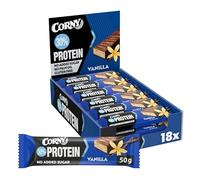 Barritas de Proteínas, Corny Protein, Vainilla recubiertas de Chocolate, 13,5 gr de Proteínas, 0% Azúcares Añadidos - Pack 18x50 g Taste the Power