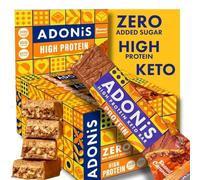 Barritas Keto Adonis Caramelo y Cacahuete - 16 x 45g | Barritas proteicas bajas en carbohidratos | 9g de proteína, 2g de azúcar | Apto para dieta keto, alto contenido en fibra | Sin azúcar añadido