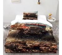 Barro de camión Funda Edredon 2 Piezas con Impresión En 3D Off Road con Funda Almohada Single（135x200cm） 100% Microfibra Juego De Cama para para Niñosy Hombres