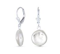 Barroco Irregular Ronda En Forma De Moneda De Novia Blanco Biwa Moneda De Agua Dulce Perla Cultivada Pendientescolgantes Para Mujer .925 Plata De Ley Palanca Hacia Atrás