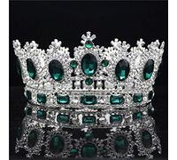 Barroque Big Tiara Crown Rhinestone Crystal Gran Diadema para novia de novia Joya de cabello Tiaras y coronas adornos para el cabello (Corona verde plateada)