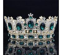 Barroque Big Tiara Crown Rhinestone Crystal Gran Diadema para novia de novia Joya de cabello Tiaras y coronas adornos para el cabello (Corona verde plateada)