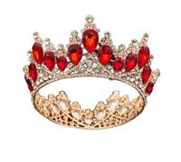 Barroque Cristal Corona Bridal Queen Tiara Diadem Prom Party Wedding Hair Jewelry Tiaras y coronas adornos de cabeza de cabeza (corona roja dorada)