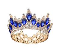 Barroque Cristal Crown Bridal Queen Tiara Diadem Prom Party Wedding Hair Jewelry Tiaras y coronas adornos de cabeza de diadema (corona azul dorada)