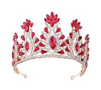Barroque Rose Rose Color Crystal Tiaras Bridal Crown Big Rhinestone Diadem Tiara Bride Dadbands Accesorios para el cabello de la boda (Color: Rojo)