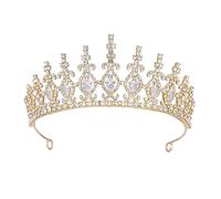 Barroque Vintage Bride Crown Dadandas para la reina Tiaras de cristal Bode Joyería de cabello Accesorios de novia (color: plateado, color de metal: color: color) (color dorado)