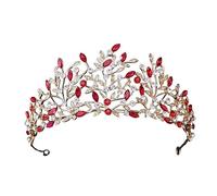 Barroque Vintage Negro Gold Silver Crown Crown Red Green Blue Crystal Rhinestone Princess Queen Diadems Accesorios para el cabello de la boda Traje (Color: Oro Rojo)