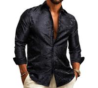 Barry.Wang Camisas de vestir de lujo de seda con estampado de cachemira para hombre, grandes y altas, manga larga, camisas para negocios, bodas, fiestas, rojo, negro, S-3XL, Flores negras, 3XL