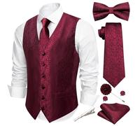 Barry.Wang Chaleco de seda jacquard con cuello en V para hombre, 7 piezas, chaleco formal con corbatín, bolsillo cuadrado para boda, negocios