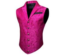 Barry.Wang Chaleco victoriano para hombre, estilo steampunk, gótico, cachemira, cuello a medida, chaleco para fiesta temática de Halloween, Rosa encendido, Large