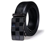 Barry.Wang Cinturón de lujo para hombre, hebilla dorada, carraca, piel negra, caja de regalo, cinturón occidental novedoso para vestir jeans, Patrón cuadrado, Length 130cm-51",adjustable